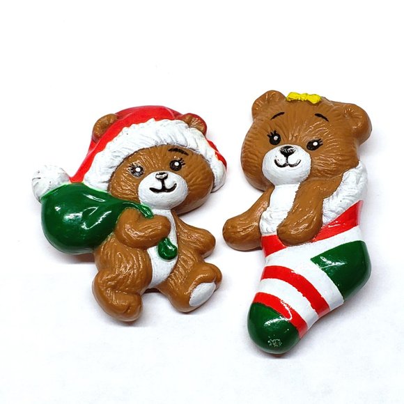 Vintage RUSS Gibson Christmas Teddy Bear Pin Lot Set x3 Stocking Santa Skates - Picture 3 of 6
